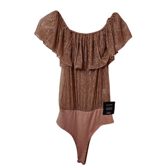 NWT Lulu's Gold Shiny Off The Shoulder Bodysuit - Picture 6 of 7